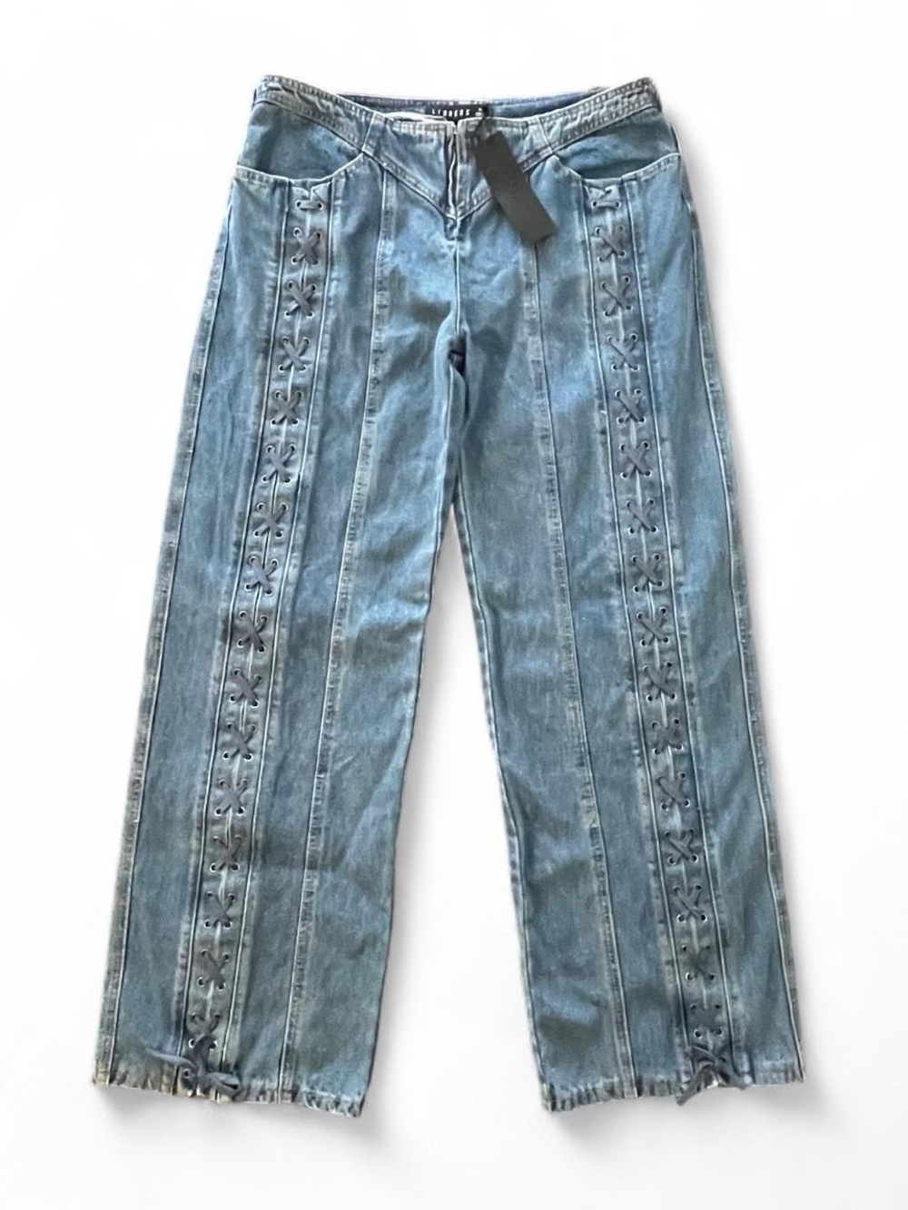 Lioness Day Dream Lace Up Jeans in Blue Denim
